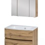 Held Möbel Waschtisch-Set Salerno, 80 cm, Wotaneiche mit Glasbecken und Spiegelschrank.