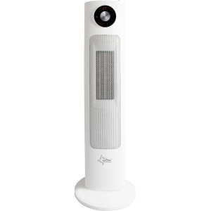 Weißer Suntec PTC Heizer Heat Tower 2000 mit Luftbefeuchter und digitaler Anzeige.