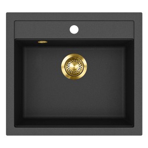 Helika Einbauspüle Quadro 56 cm x 51 cm Schwarz inkl. Goldventil