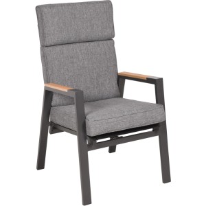 Verstellbarer, grauer Garden Pleasure Stapelstuhl Barletta mit Polywood Armlehnen.