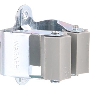 Wagner Wandhalterung für Gartengeräte, 2er-Set, silberfarbenes Aluminium und grauer Kunststoff.