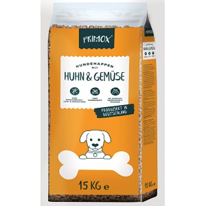 Primox Hunde-Trockenfutter mit Huhn & Gemüse, 15kg Sack. Alleinfutter für Hunde.