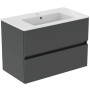 Ideal Standard Badmöbel-Set: Grauer Unterschrank mit 2 Schubladen und weißem Waschtisch (81 cm).