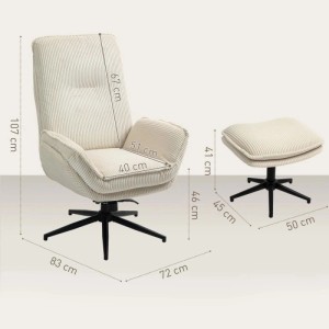 HOMCOM Relaxsessel mit Hocker mit Liegefunktion für Wohnzimmer Schlafzimmer Beige