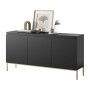 Selsey Bemmi Sideboard 150 cm, schwarz matt mit 3 Türen und hohen goldenen Metallbeinen. Modernes Design für Stauraum.