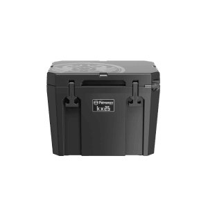 Schwarze Petromax Kühlbox kx25 mit robustem Design für Camping & Outdoor.