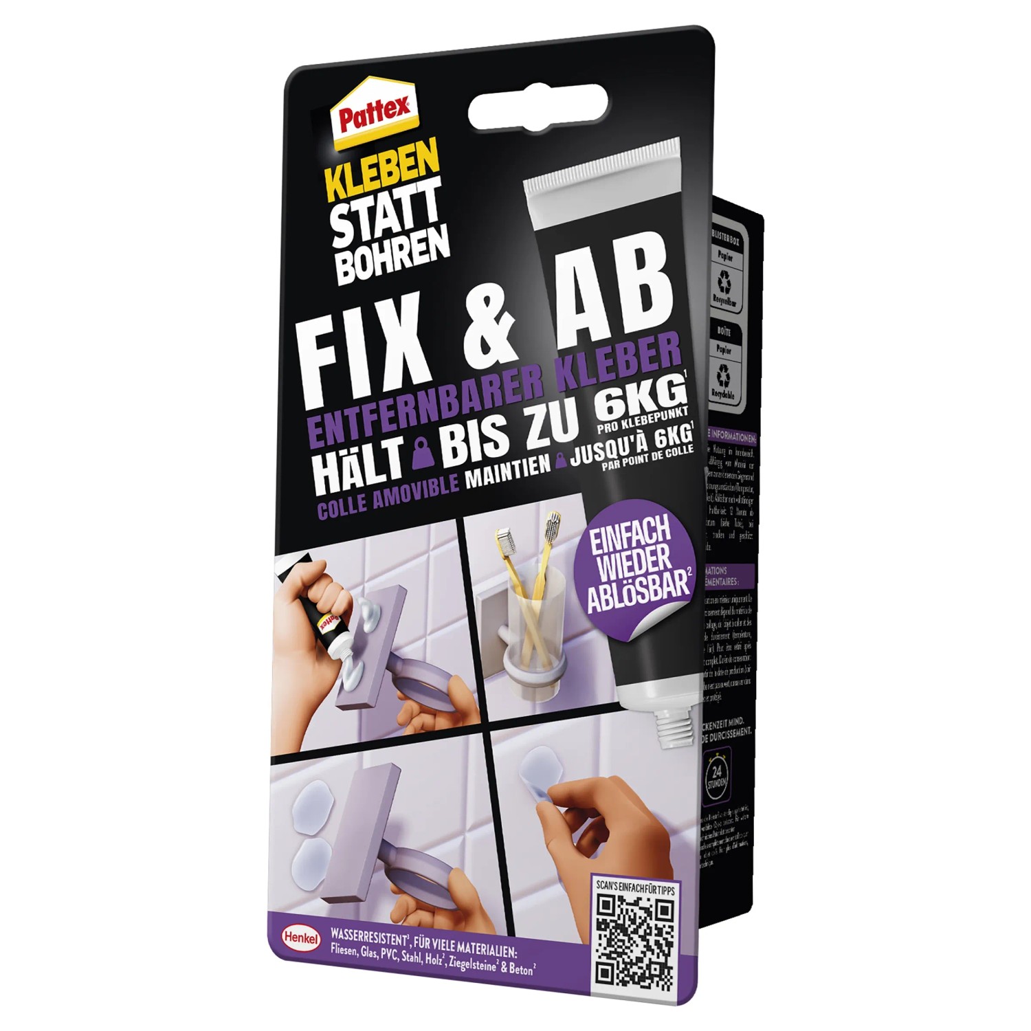 Pattex Montagekleber Fix & Ab, 44g Tube, transparent. Kleben statt Bohren mit diesem Montagekleber.
