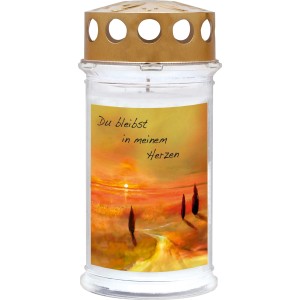 Motiv-Grablicht Ambrosius Abendrot, 5 Tage Brenndauer, mit Abendrot-Motiv.