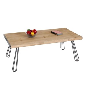 Rechteckiger Couchtisch L73 aus Tannenholz mit schwarzen Metallbeinen im Industrial Design.