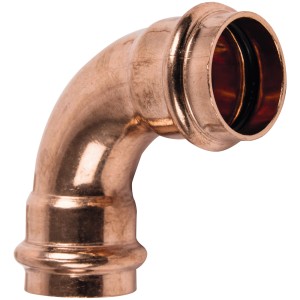 Kupfer-Pressfitting Bogen 90 Grad für Trinkwasser-, Heizungs- und Klimainstallation.