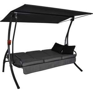 Graue Angerer Hollywoodschaukel Primero Style 3-Sitzer mit Liegefunktion und Sonnendach.
