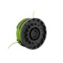 Greenworks Fadenspule ATR-3-165S-GW 3er-Set für Akku-Trimmer, grüne Spule mit schwarzem Gehäuse.