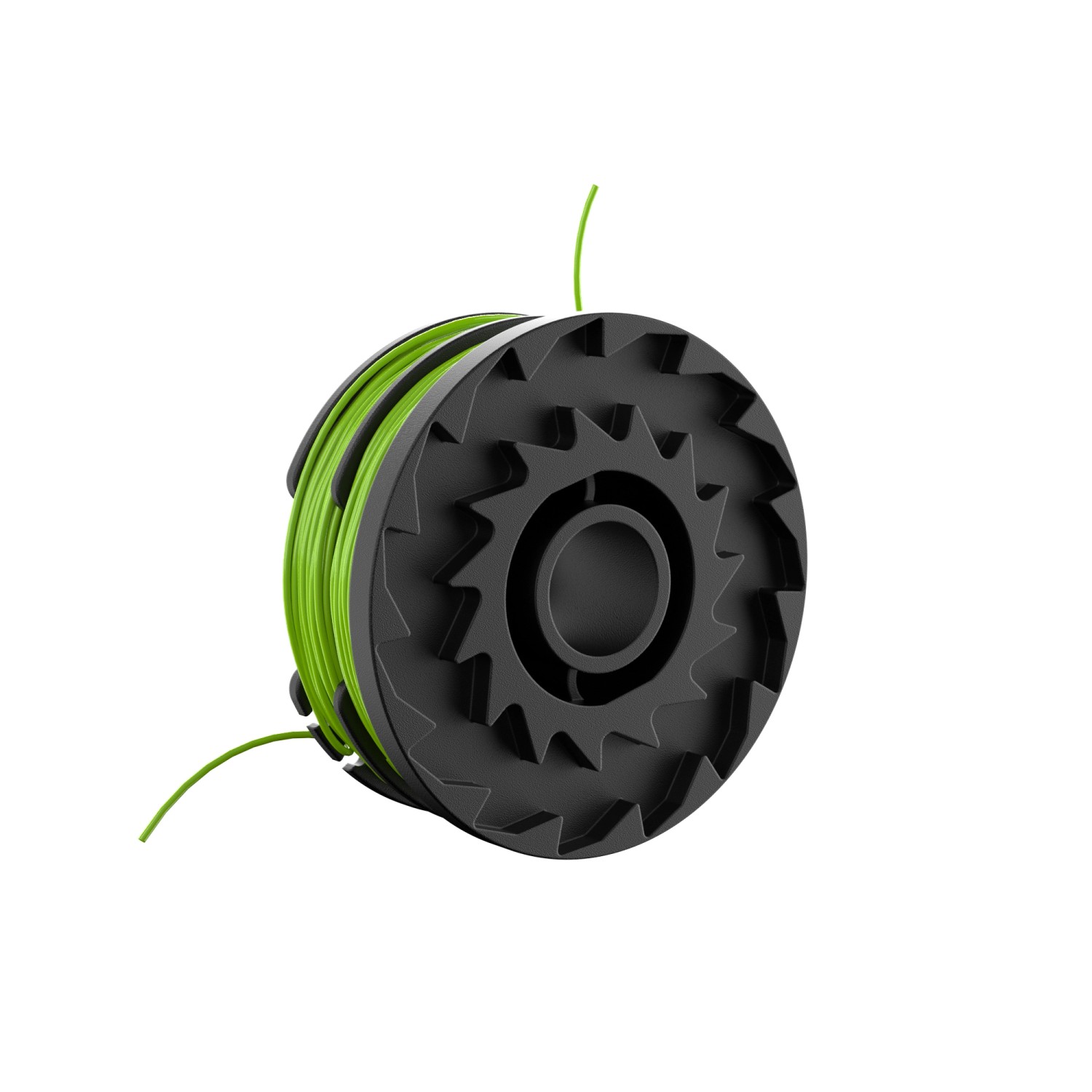 Greenworks Fadenspule ATR-3-165S-GW 3er-Set für Akku-Trimmer, grüne Spule mit schwarzem Gehäuse.