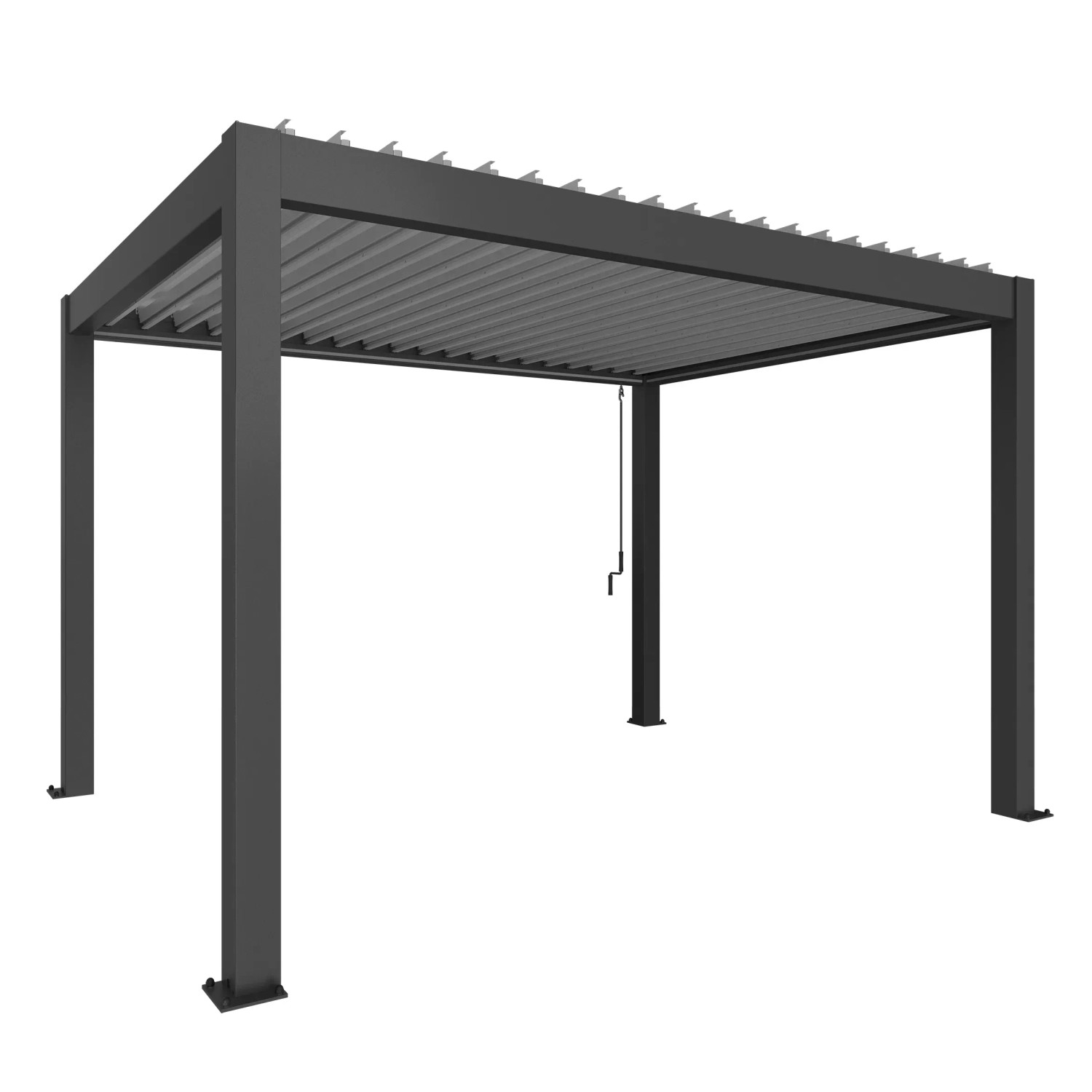 Biohort Pergola in Dunkelgrau/Silber-Metallic, eine moderne Terrassenüberdachung mit Lamellen.