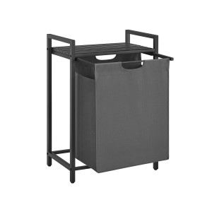 Vasagle Wäschesammler mit Ablage in Schwarz-Grau, ideal für Bad oder Schlafzimmer.