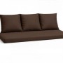 Braunes Gartenkissen-Set für 2-Sitzer-Gartensofa, bestehend aus Sitzkissen und drei Rückenkissen.