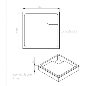 Technische Zeichnung Ottofond Wannenträger Samos für 90x90 cm Duschwanne.