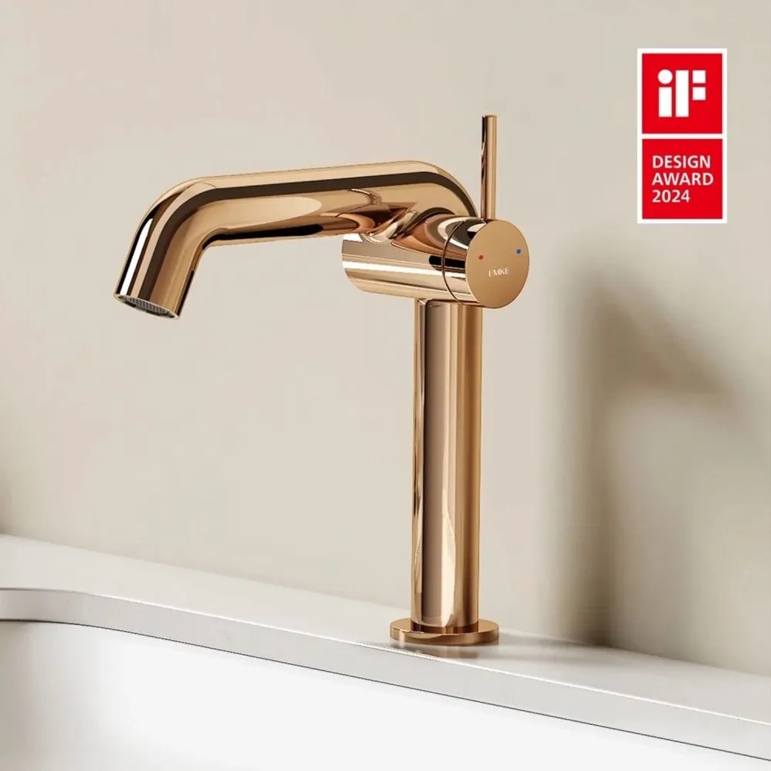 Emke Waschtischarmatur Roségold, Einhebelmischer, modernes Design. iF Design Award 2024.