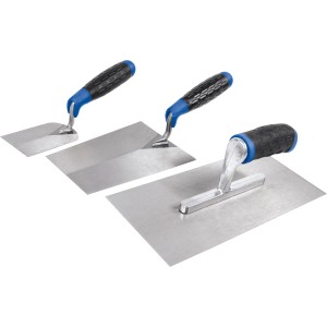 LUX Kellenset, 3-teilig: Maurerkellen-Set mit Softgriffen aus Stahl für Maurer-, Fliesenleger- & Verlegearbeiten.