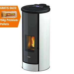 Freepoint Pelletofen Breeze, Stahl weiß, 9,1 kW, mit Automatik und Sichtfenster.