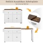 okwish Kücheninsel mit Ausziehfunktion Rollen Schubladen 112-180.5x45x92.2cm Weiß Braun_9