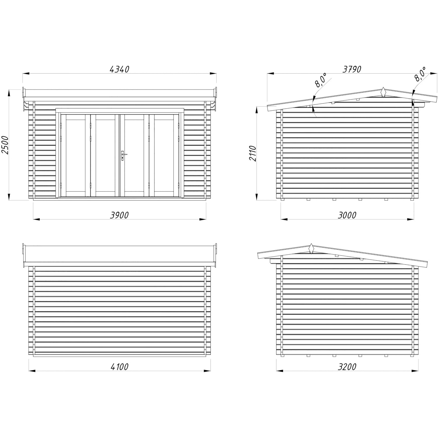 Palmako Ines Holz-Gartenhaus Natur Satteldach Tauchgrundiert 390 cm x 300 cm_3