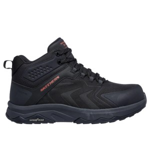 Skechers Nordown Speed-Flex Sicherheitsschuh S3S in Schwarz-Rot, knöchelhoch mit Goodyear Sohle.
