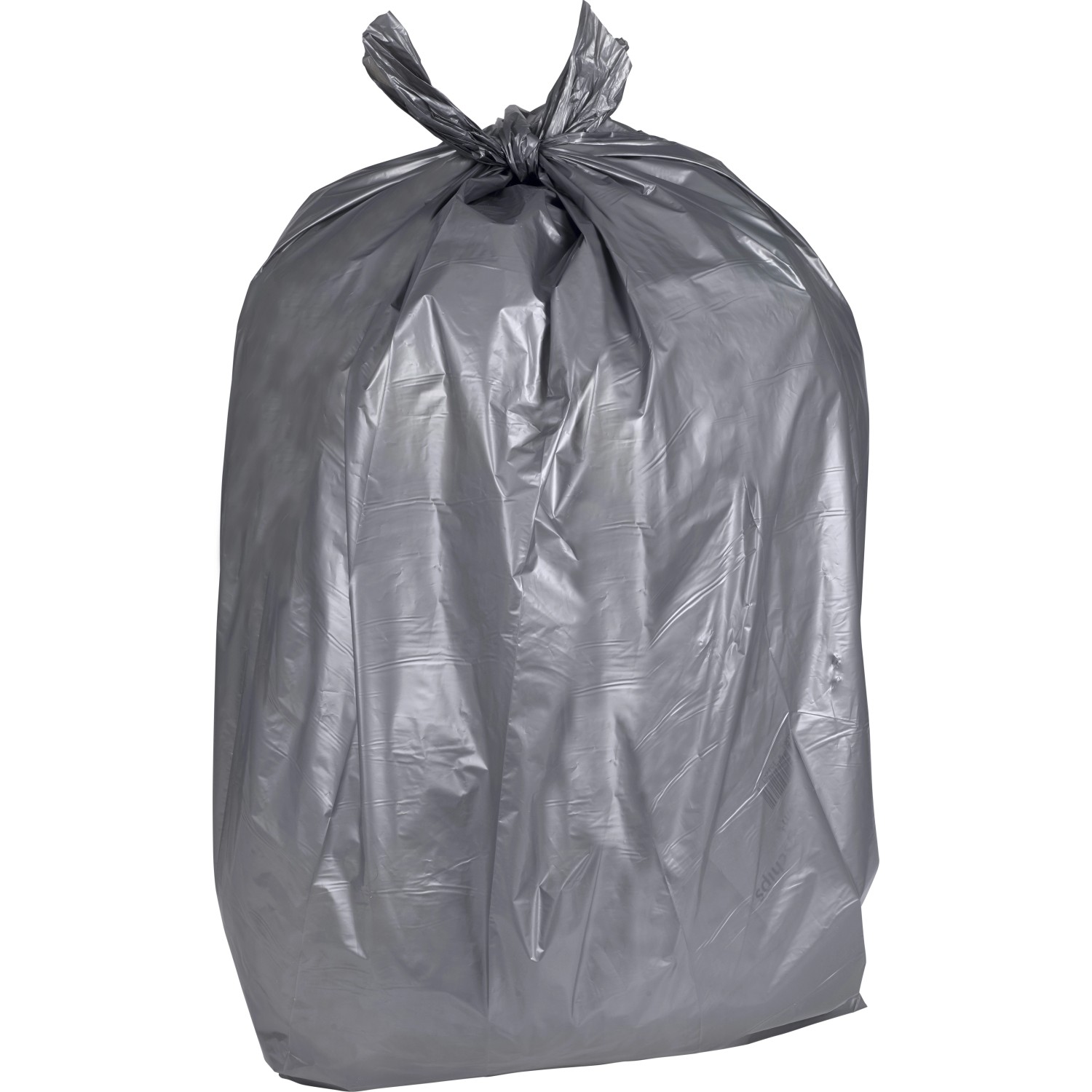 Grauer, gefüllter Schwerlast Abfallsack 240 l, zugebunden. Reißfester Müllsack für Haus, Garten und Industrie.