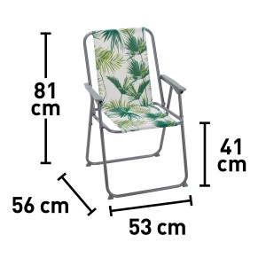 Campingstuhl Palmelo mit Blattmuster, klappbar, Stahlgestell, wetterfest, Maße: 81x53x56 cm.