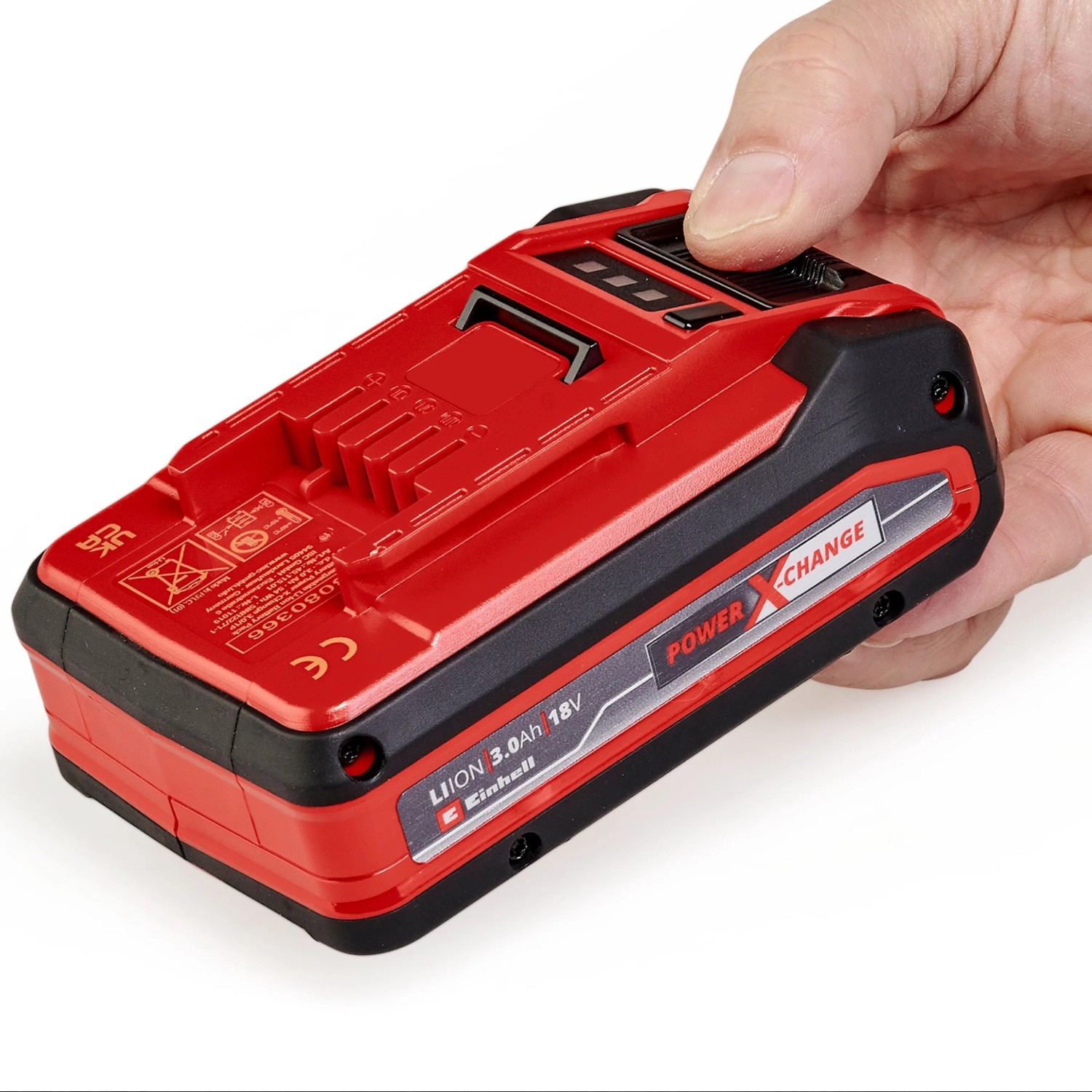 Einhell Power-X-Change Akku 18V 3Ah PXC Plus in roter Farbe. Akku für Elektrowerkzeuge.