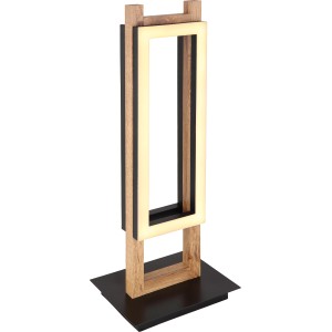 Moderne LED-Tischlampe Illa in Schwarz matt und Holzoptik. Design-Tischleuchte für stimmungsvolles Licht.