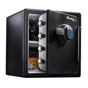 Master Lock Sicherheitstresor LFW123FTC, feuer- und wasserbeständig, 33,6 l, mit geöffneter Tür.