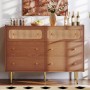 okwish Kommode mit Schubladen Rattan Sideboard Schlafzimmer Wohnzimmer 90x120x40cm Nussbaum_2