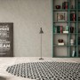 Graue A.S. Creation Vliestapete Vintage Style im Raum mit Bücherregal und Teppich.
