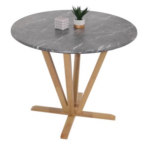 Runder Bistrotisch mit Marmor-Optik, hellem Holzgestell, ca. 92x76 cm. Gartentisch für Balkon & Terrasse.