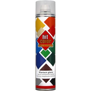Hitcolor Klarlack Spray, glänzend, 600ml Dose für Lackierarbeiten.