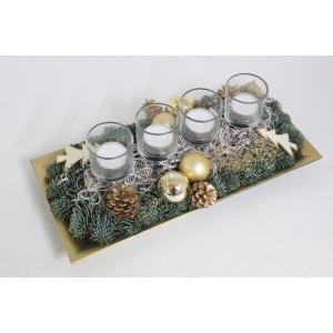 Adventsgesteck auf Polytablett 36 cm Gold