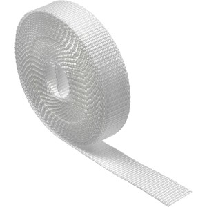 Weißer Schellenberg Rollladengurt Maxi, 23 mm breit und 4,5 m lang, aufgerollt.