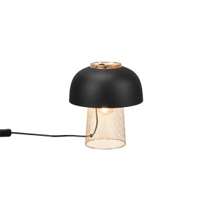 Schwarze Reality Design-Tischleuchte Punch mit goldfarbenem Netzfuß, 25x25 cm.