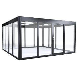 SunElements Gartenhaus SunGarden Infinity 4.4, anthrazit-metallic, 19,6 m² mit Acrylglaswänden.