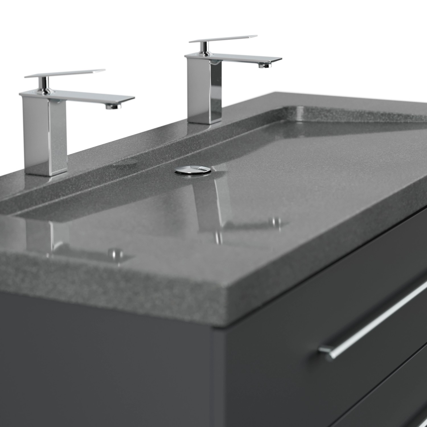 Posseik Badmöbel-Set Yamo, 130 cm, Grafit, mit Granit-Waschbecken und zwei Hahnlöchern.