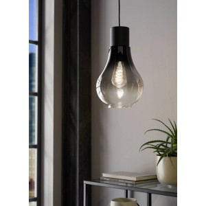 Moderne Eglo Pendelleuchte Chasely, 1-flammig, schwarz-grau, mit Farbverlauf im Glas-Lampenschirm.