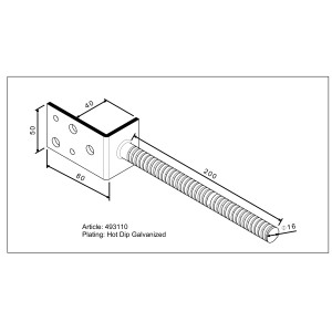 L-Stützenschuh zum Einbetonieren, 150x50x40 mm, feuerverzinkt, für Holzkonstruktionen im Außenbereich.