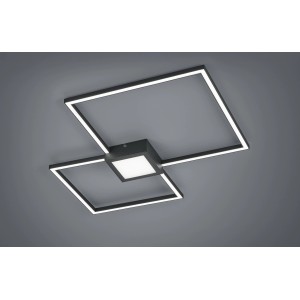 Moderne, anthrazitfarbene Trio LED-Deckenlampe Hydra mit zwei Quadraten und warmweißem Licht.