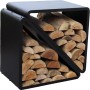 Schwarzes Westmann Kaminholzregal (57x36x56cm) mit gestapeltem Holz.