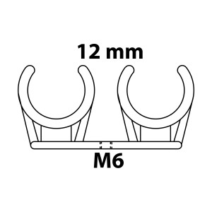 Weißer Kirchhoff Doppel-Rohrclip Ø 12 mm mit M6 Gewindehülse für zwei Rohre.