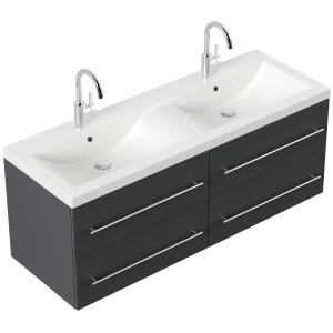 Posseik Badmöbel Aurelion XL Grafit: Unterschrank mit Doppelwaschbecken und vier Schubladen.