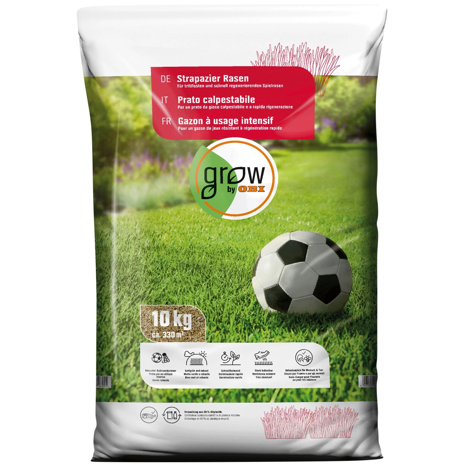 OBI Strapazier-Rasen, 10 kg Sack. Rasensamen für dichten, belastbaren Rasen.