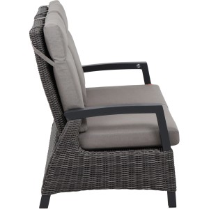 Siena Garden 2er Sofa Corido in Anthrazit mit taupefarbenen Kissen, Seitenansicht.