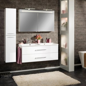 Fackelmann Doppelwaschtisch B.clever 120 cm, weiß hochglanz, mit Unterschrank und Softclose-System.